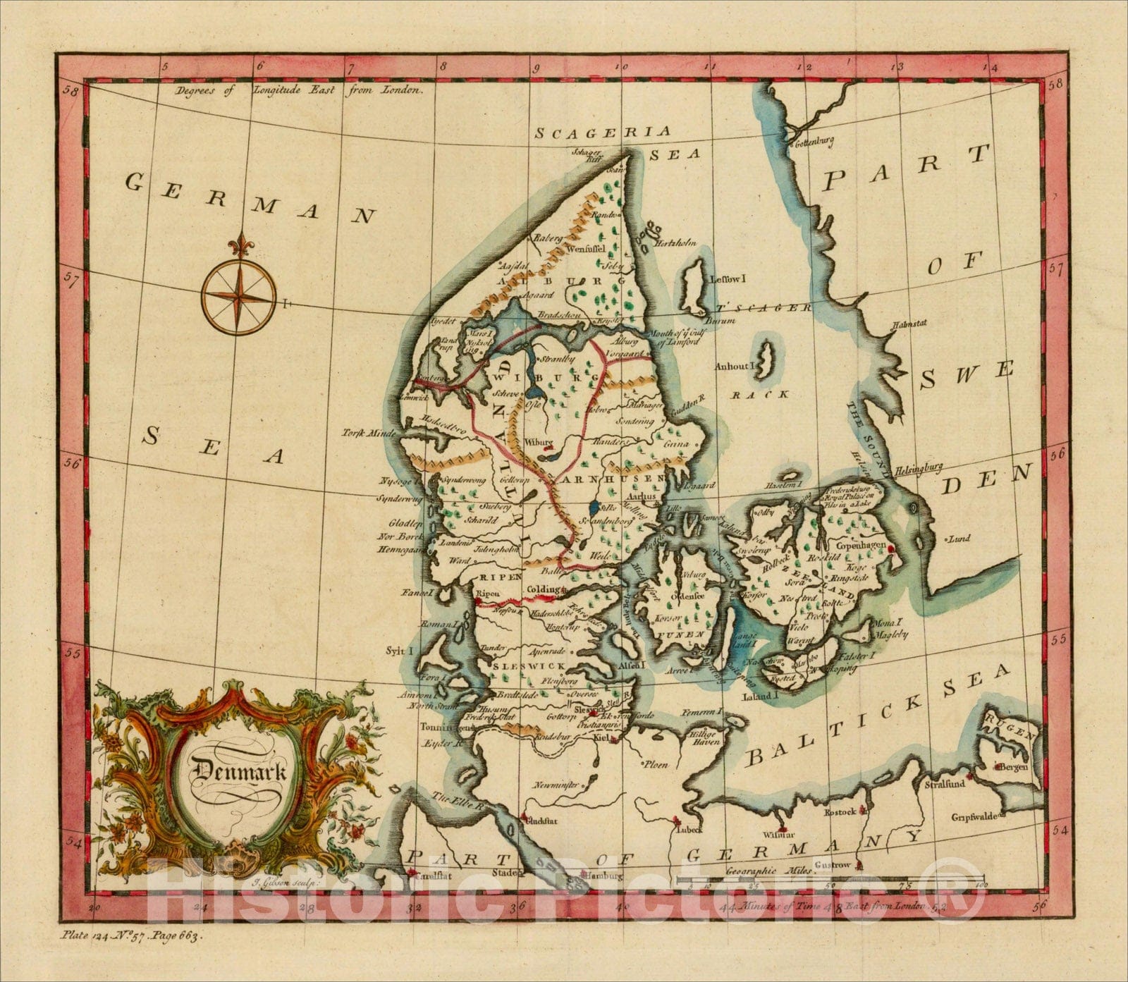 Historic Map : Denmark, 1760, John Gibson, Vintage Wall Art