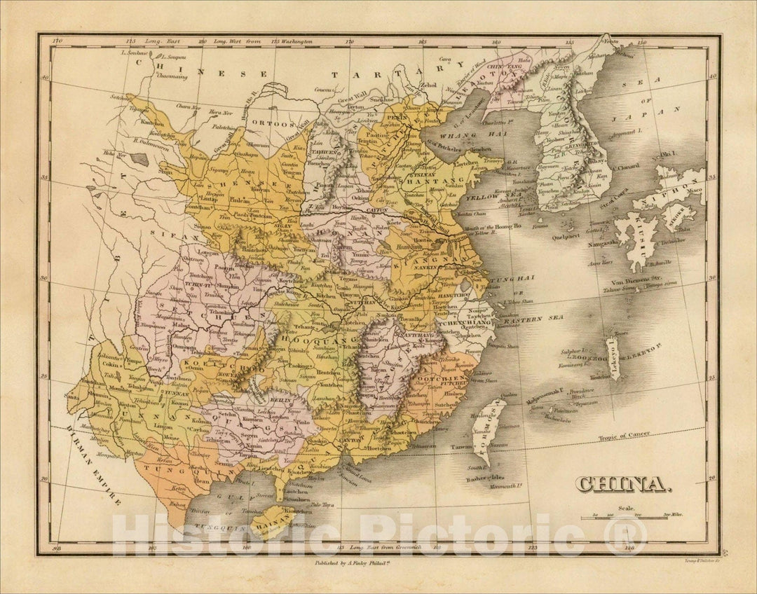 Historic Map : China, 1824, Anthony Finley, v1, Vintage Wall Art