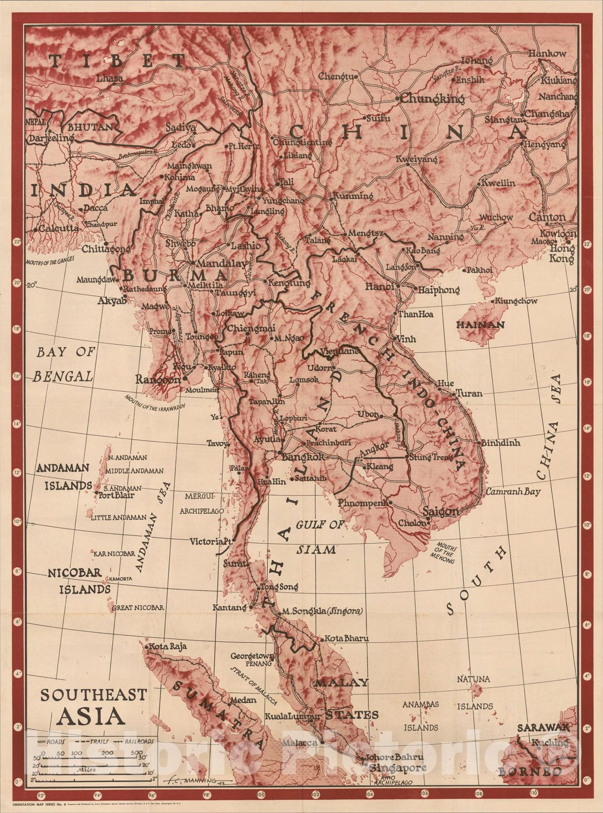 Historic Map : Southeast Asia (WWII Propaganda Map), 1943, F. C. Manning, Vintage Wall Art