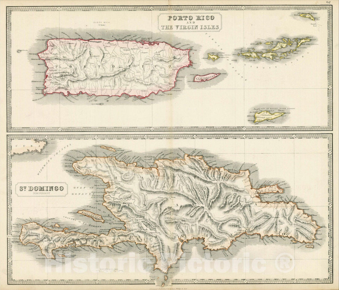 Historic Map : Porto Rico and The Virgin Islands (with) St. Domingo (Independent), 1848, , Vintage Wall Art