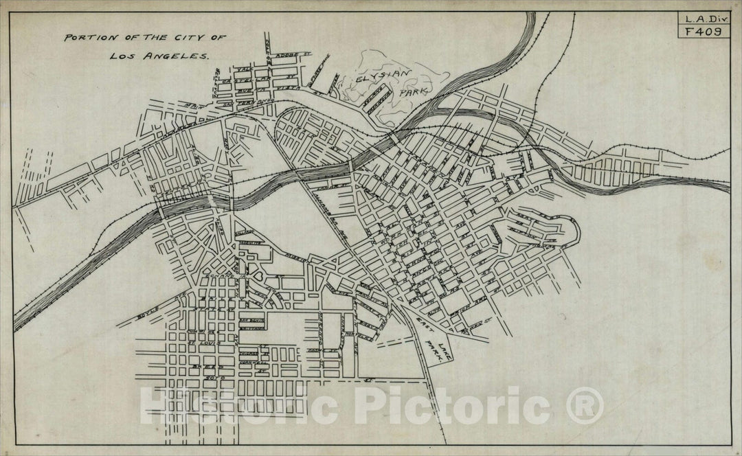 Historic Map : Portion of the City of Los Angeles, 1900, , Vintage Wall Art