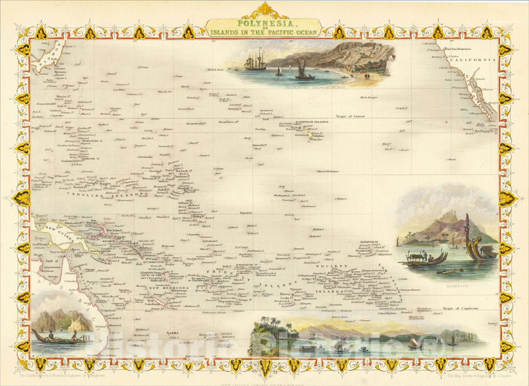 Historic Map : Polynesia, or Islands In the Pacific Ocean, 1851, John Tallis, v3, Vintage Wall Art