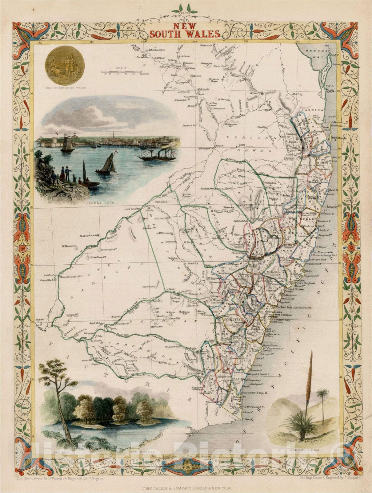 Historic Map : New South Wales, 1851, John Tallis, v2, Vintage Wall Art