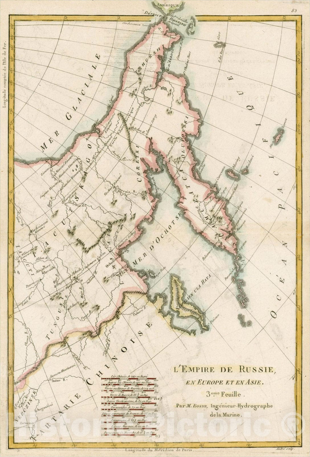 Historic Map : L'Empire De Russie, En Europe Et En Asia. 3eme. Fuille., 1787, Rigobert Bonne, Vintage Wall Art