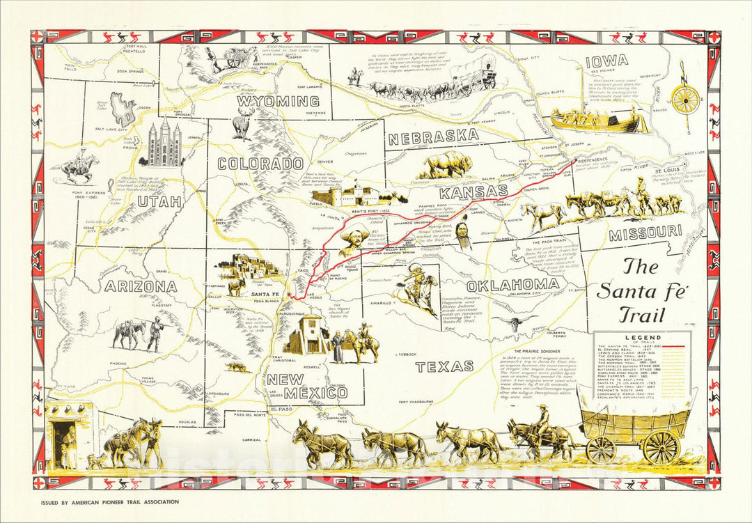 Historic Map : The Santa Fe Trail, 1846, American Pioneer Trails Association, v2, Vintage Wall Art