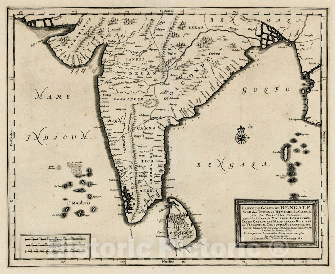 Historic Map : Carte du Golfe de Bengale, Mer de Indes, et Riviere du Gange, Avec les Pais et Iles d'alentour, Savoir les Cotes de Malabar, c1720, , Vintage Wall Art