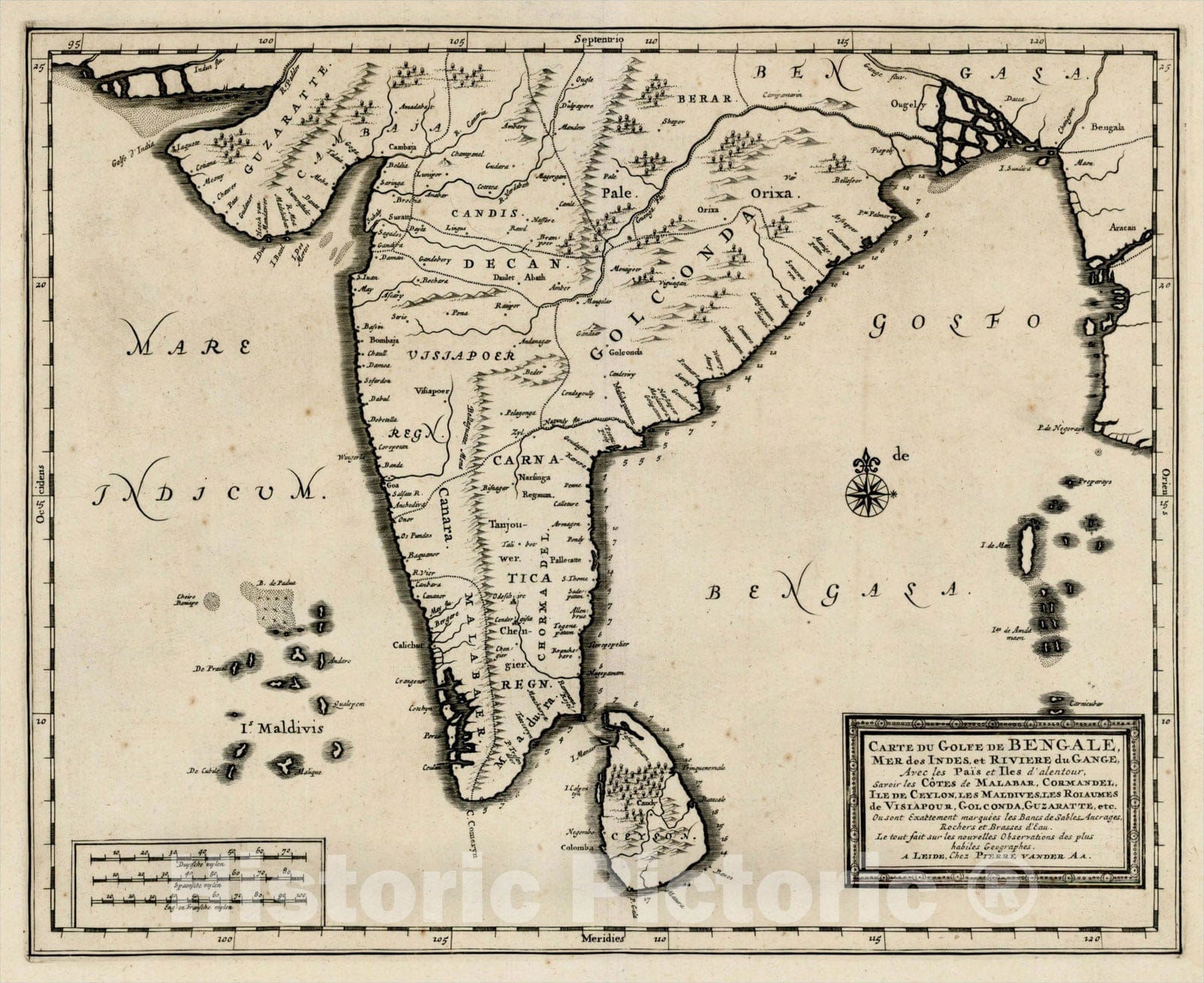 Historic Map : Carte du Golfe de Bengale, Mer de Indes, et Riviere du Gange, Avec les Pais et Iles d'alentour, Savoir les Cotes de Malabar, c1720, , Vintage Wall Art