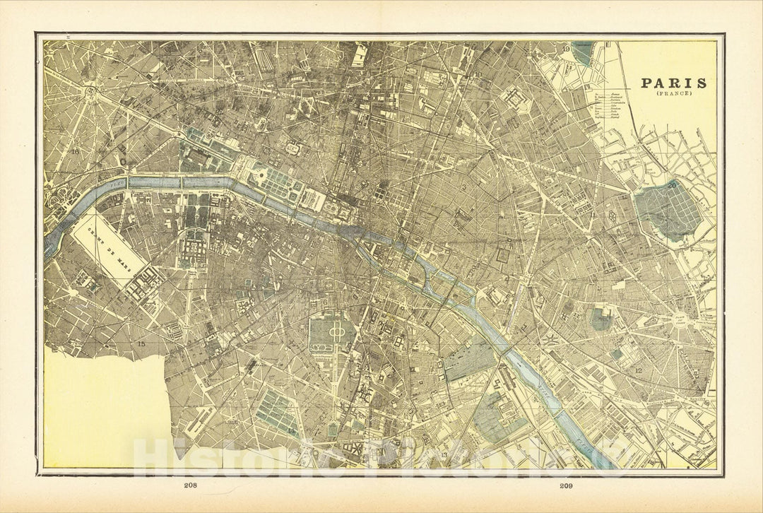 Historic Map : Paris (France), 1892, George F. Cram, Vintage Wall Art