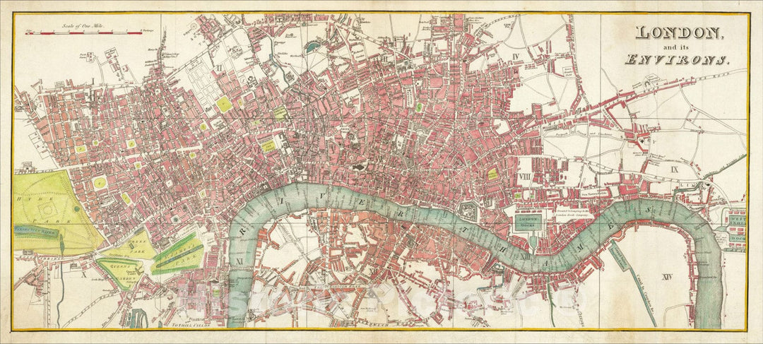 Historic Map : London and its Environs., c1805, Anonymous, Vintage Wall Art