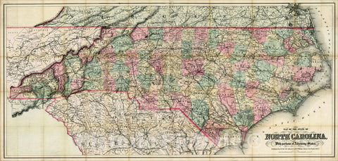 Historic Map : Map of the State of North Carolina, With portions of Adjoining States, 1883, 1883, G.W. & C.B. Colton, Vintage Wall Art