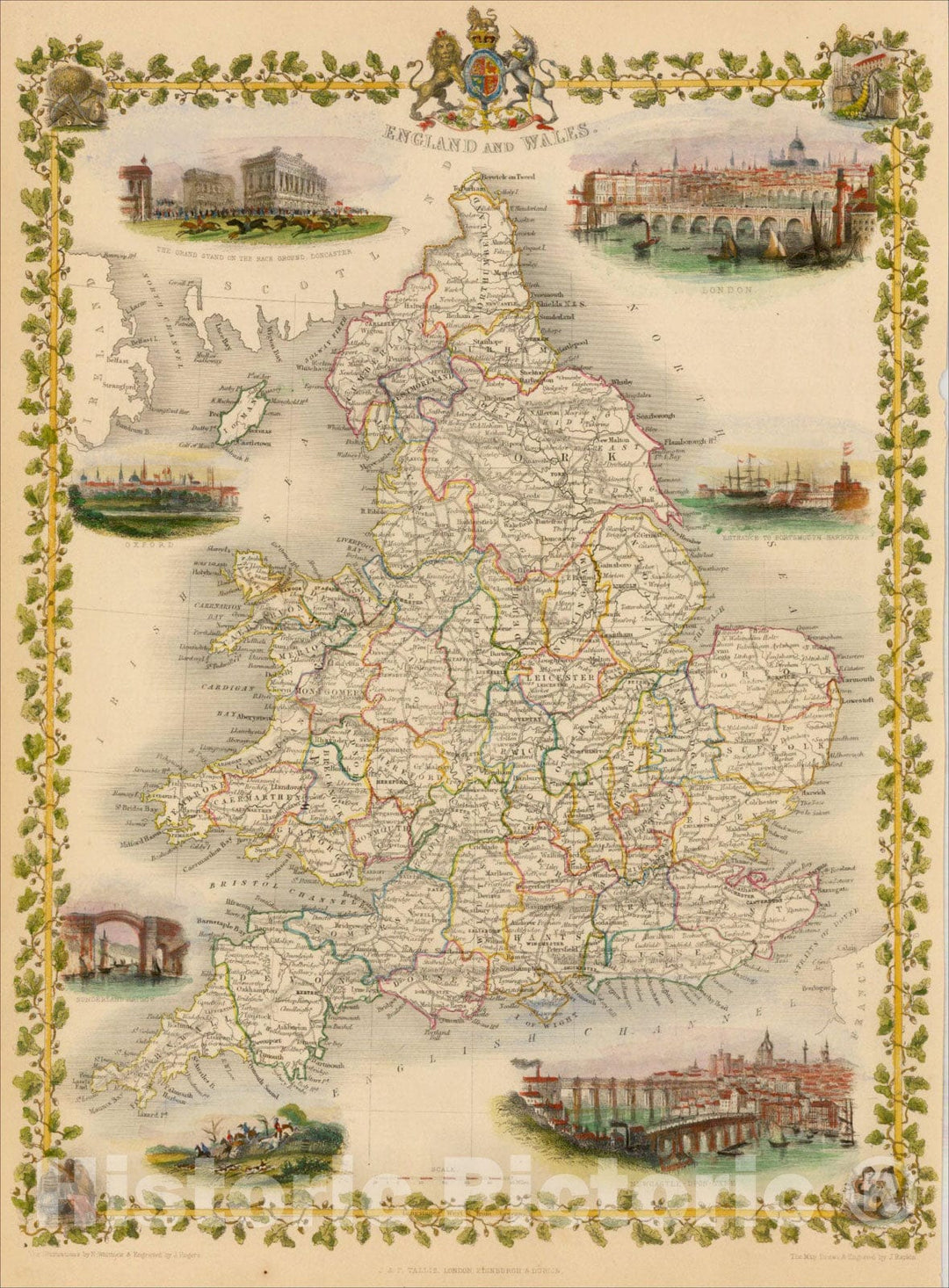 Historic Map : England and Wales, 1851, John Tallis, v1, Vintage Wall Art