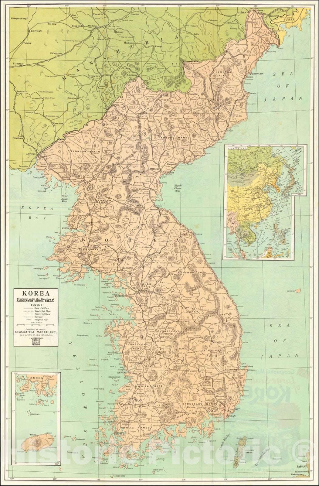 Historic Map : Geographia Map Company's Large Scale Map of Korea, c1950, Geographia, Vintage Wall Art