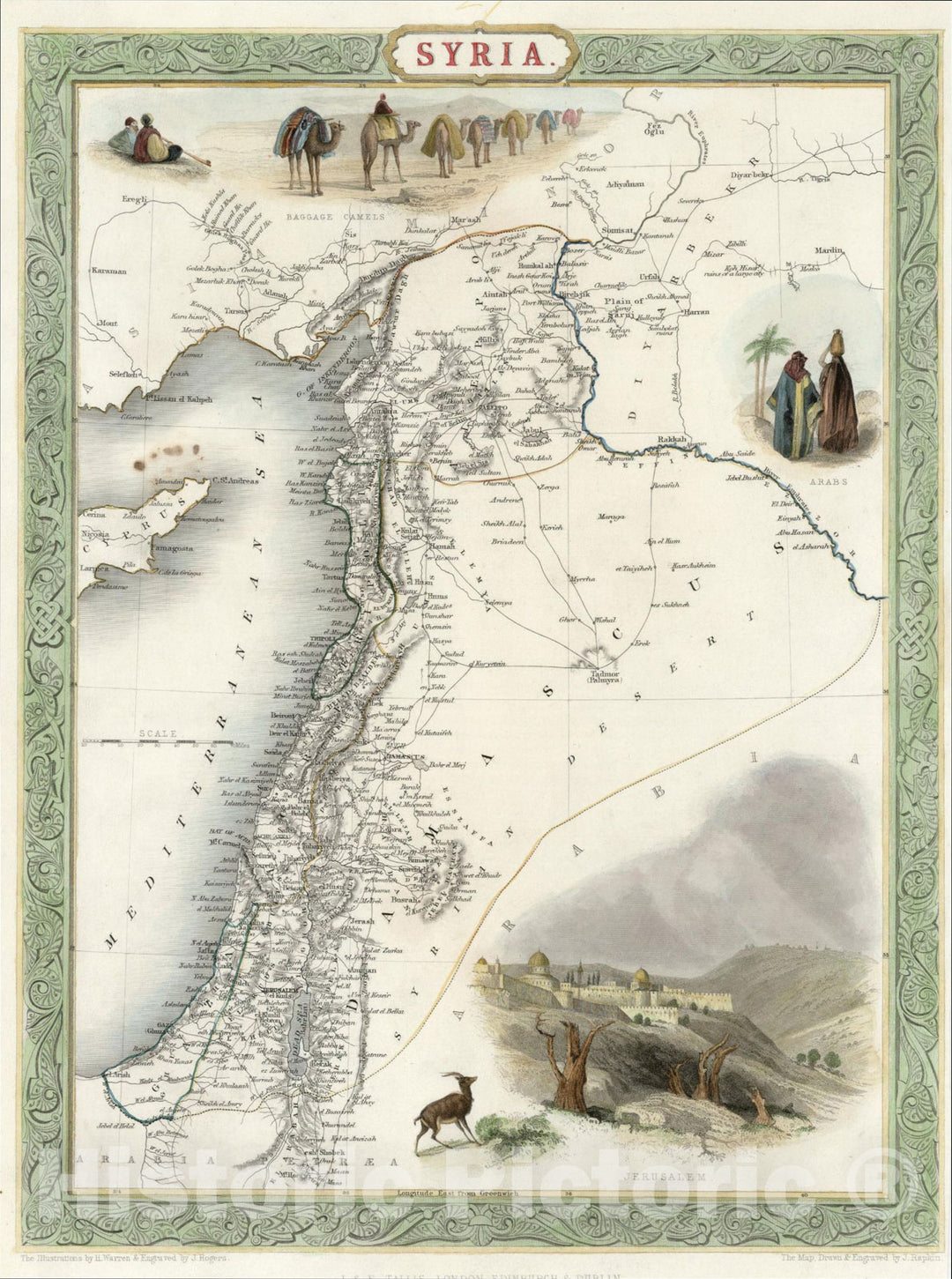 Historic Map : Syria [shows Cyprus], 1851, John Tallis, v1, Vintage Wall Art