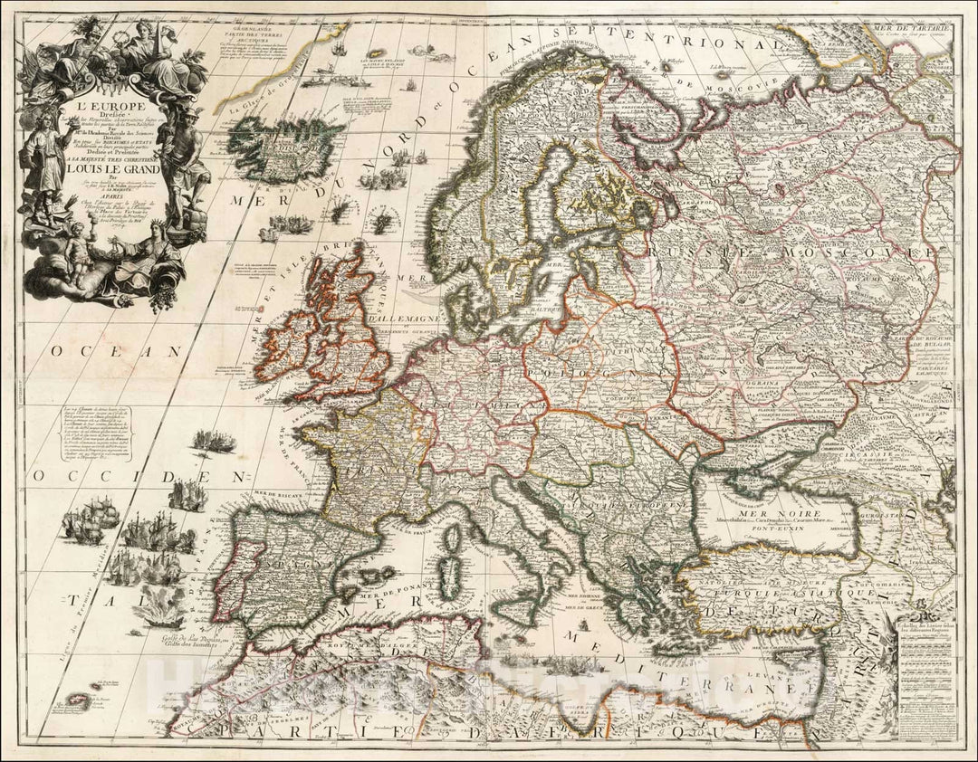 Historic Map : L'Europe Dressee Sur les Nouvelles observations faites en toutes les parties de la Terre Rectifiee, 1704, 1704, , Vintage Wall Art