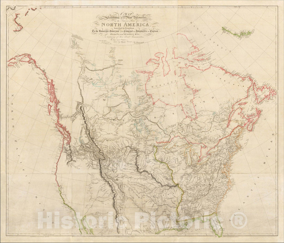 Historic Map : New Discoveries in the Interior Parts of North America, 1814, Aaron Arrowsmith, Vintage Wall Art