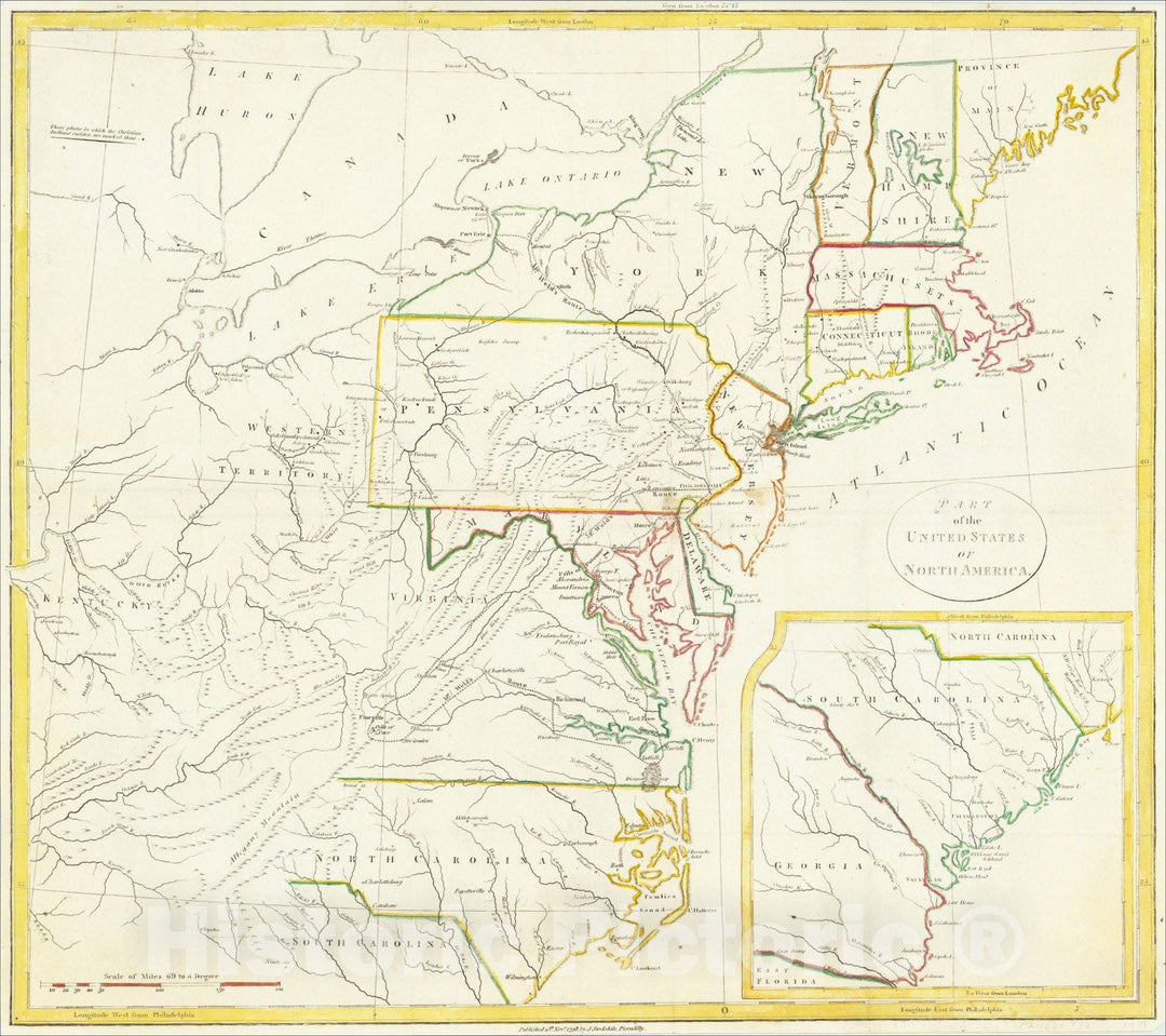 Historic Map : Part of the United States of North America, c1798, John Stockdale, Vintage Wall Art