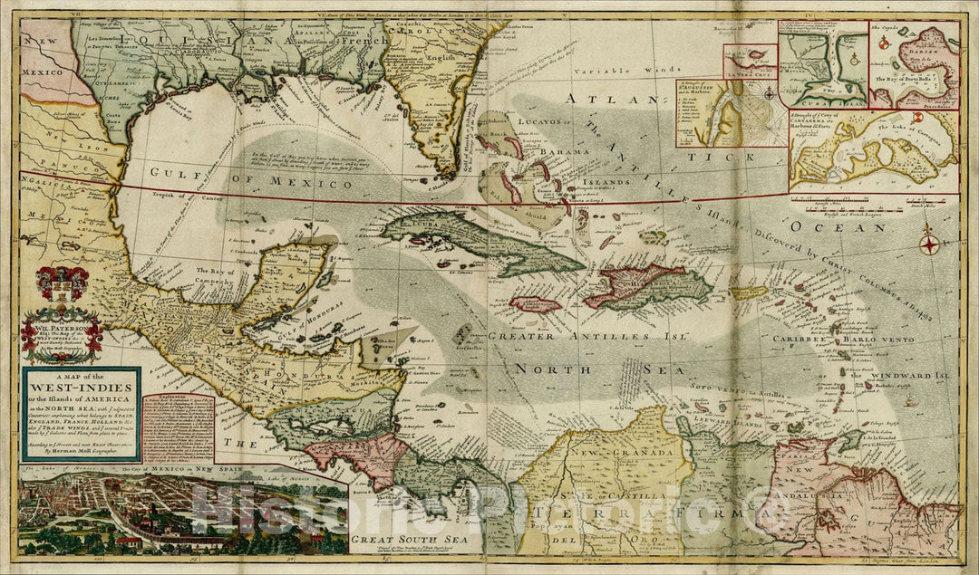 Historic Map : A Map of the West-Indies or the Islands of America in the North Sea, 1715, Hermann Moll, Vintage Wall Art