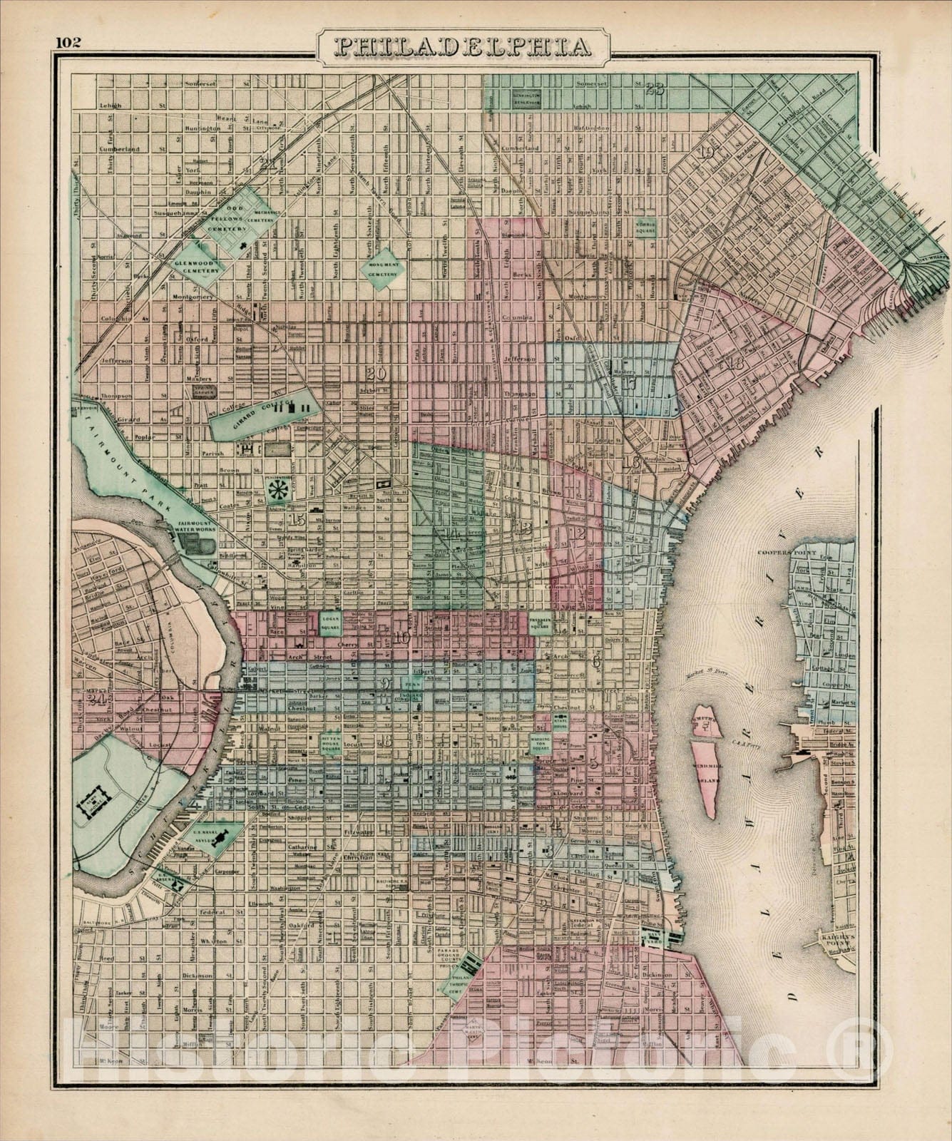 Historic Map : Philadelphia, 1874, O.W. Gray, Vintage Wall Art