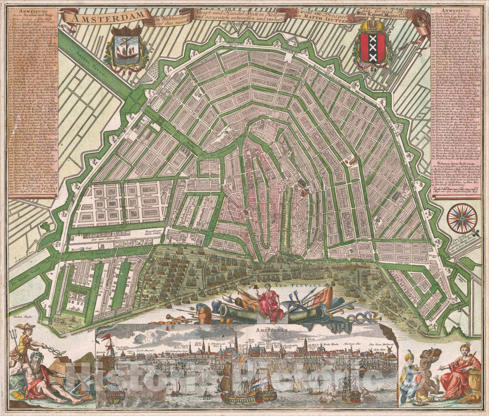 Historic Map : Amsterdam die Weltberuhmte Haupt-und Handel Statt in Holland auf das neuest und accurateset eintworffen und verlegt, c1730, Matthaus Seutter, Vintage Wall Art