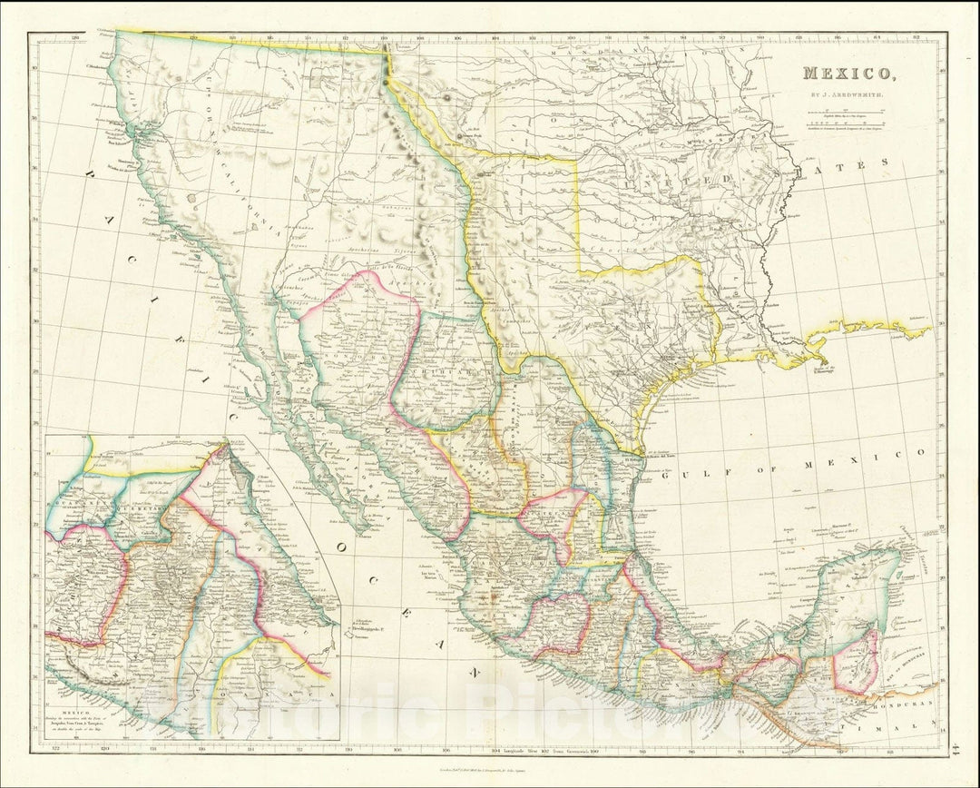 Historic Map : Mexico & Republic of Texas, 1842, John Arrowsmith, Vintage Wall Art