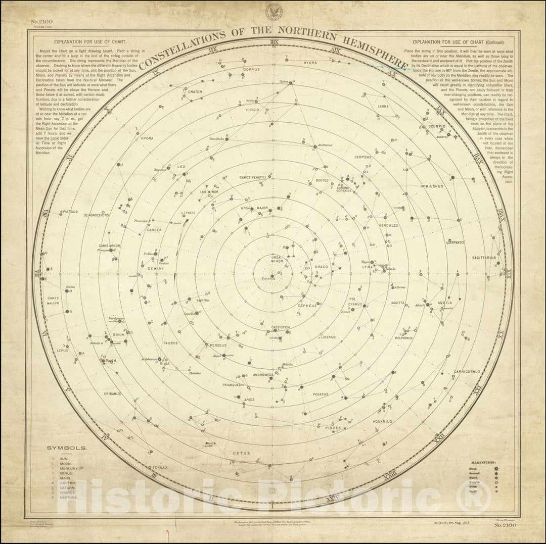 Historic Map : Constellations of the Northern Hemisphere, 1912, U.S. Hydrographical Office, Vintage Wall Art