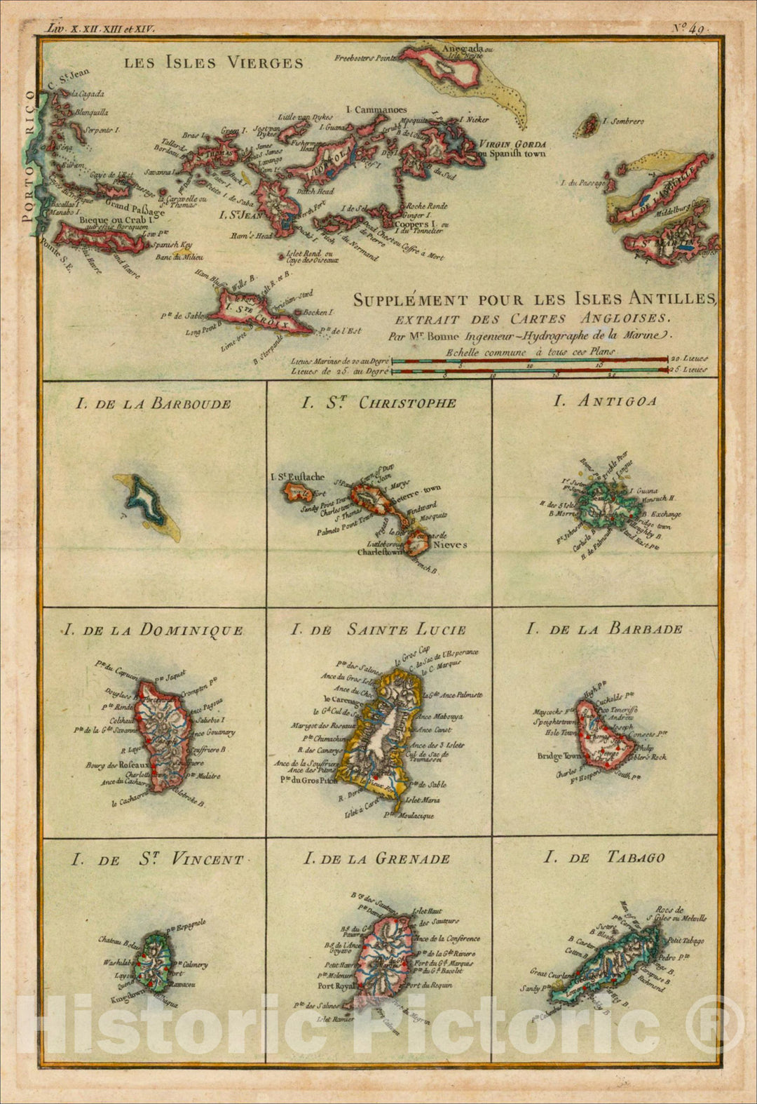 Historic Map : Suppl?ent pour les Isles Antilles, extrait des cartes Angloises [Virgin Islands, etc], 1787, Rigobert Bonne, Vintage Wall Art