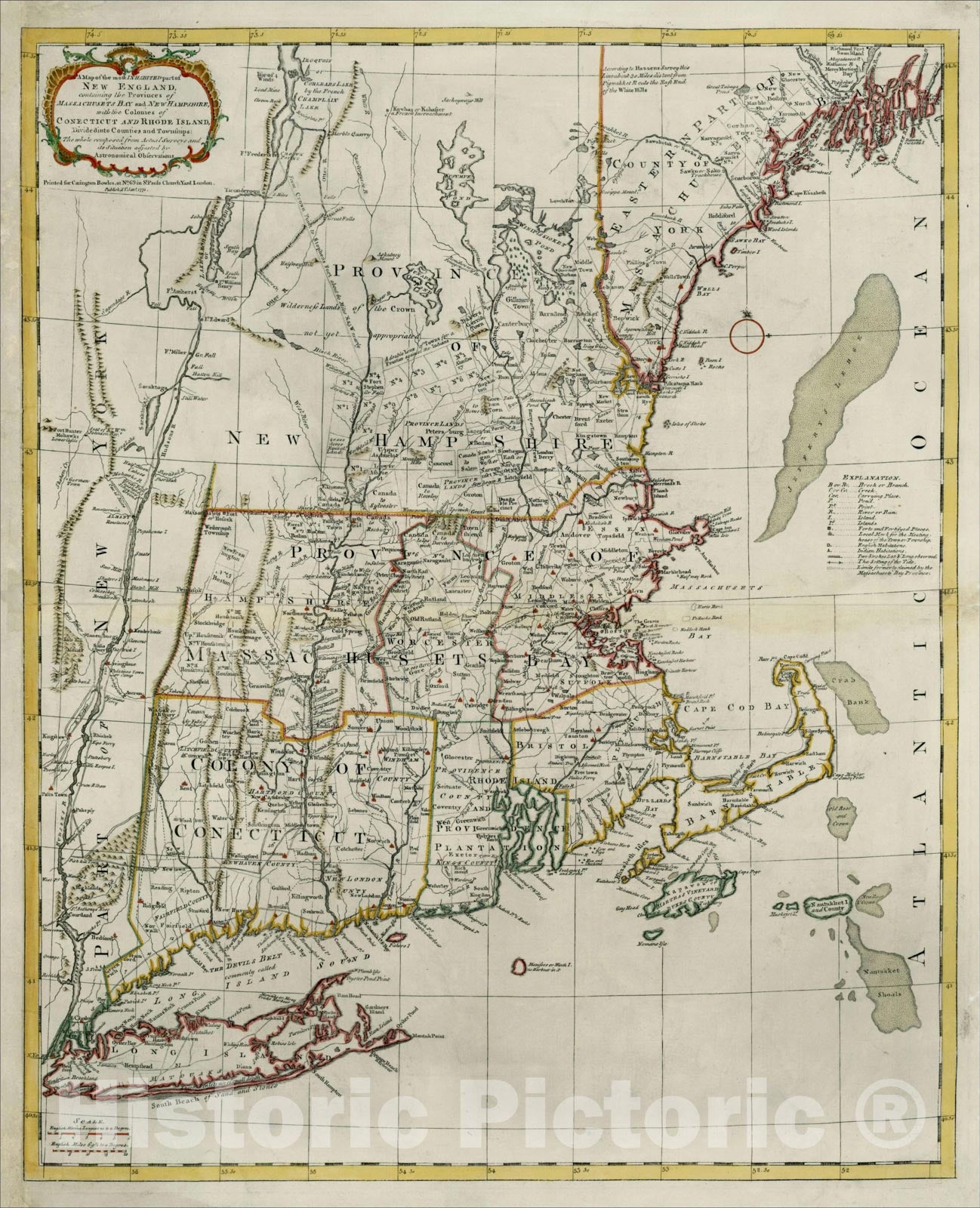 Historic Map : New England, containing the Provinces of Massachusets Bay and New Hampshire, with the Colonies of Conecticut and Rhode Island, 1771, Vintage Wall Art