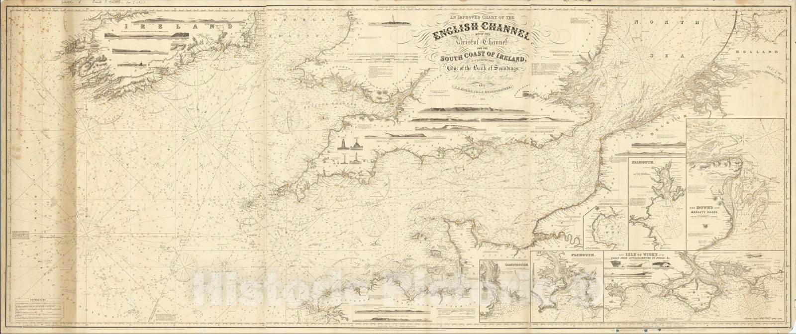 Historic Map : Chart of the English Channel, with the Bristol Channel and the South Coast of Ireland, Including the Edge of the Bank of Soundings, 1857, Vintage Wall Art