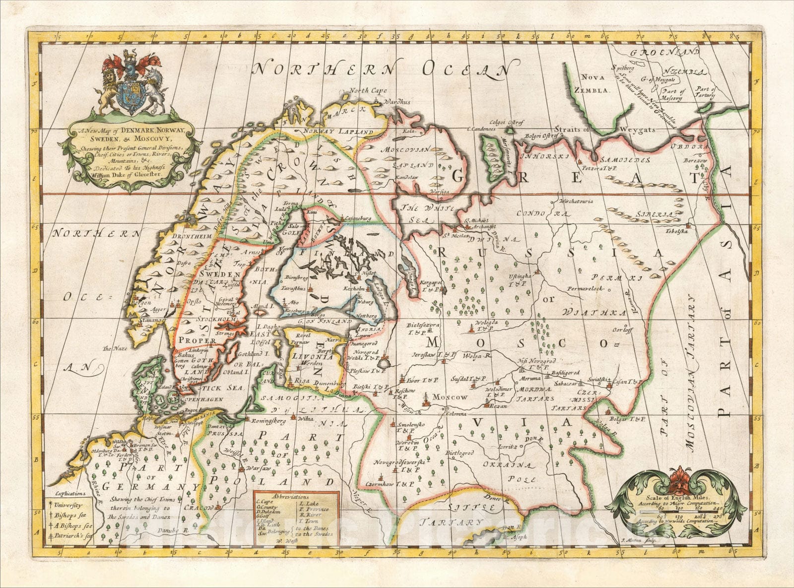 Historic Map : A New Map of Denmark, Norway, Sweden & Moscovy, Shewing their Present General Divisions, Chief Cities or Towns, Rivers, Mountains, 1700, Vintage Wall Art