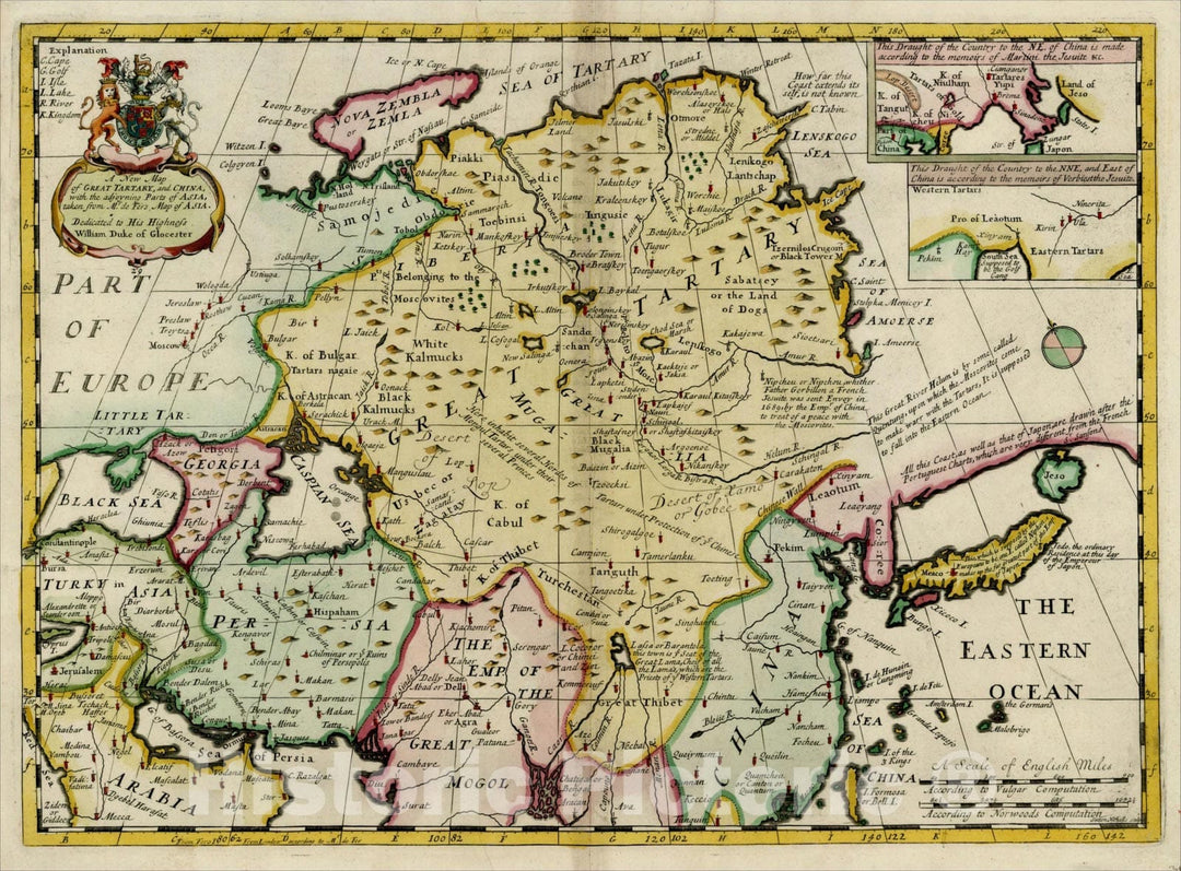 Historic Map : A New Map of Great Tartary and China, with the adjoyning Parts of Asia, Taken from Mr. De Fer's Map of Asia, 1700, Edward Wells, v4, Vintage Wall Art