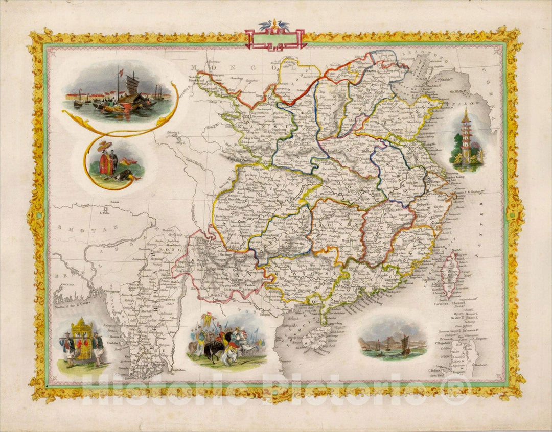 Historic Map : Map of China, 1851, John Tallis, Vintage Wall Art