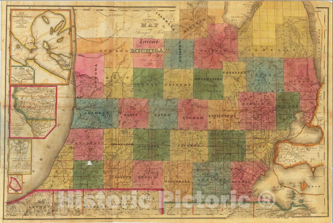 Historic Map : An Improved Edition of A Map of the Surveyed Part of the Territory of Michigan By John Farmer 1835., 1835, John Farmer, Vintage Wall Art