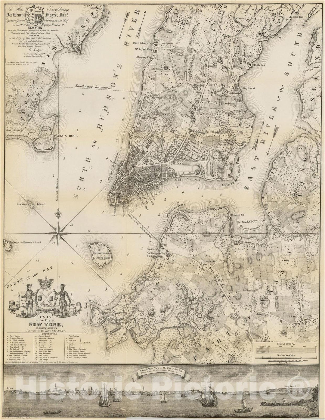 Historic Map : Plan of the City of New York, In North America. Surveyed in the Years 1766 & 1767., 1770, Valentine's Manual, v1, Vintage Wall Art