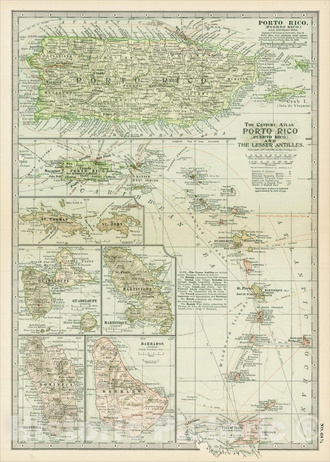 Historic Map : Porto Rico (Puerto Rico), 1897, The Century Company, Vintage Wall Art