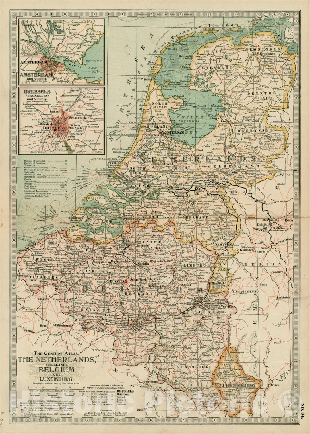 Historic Map : The Netherlands (Holland), Belgium and Luxemburg, 1897, The Century Company, Vintage Wall Art