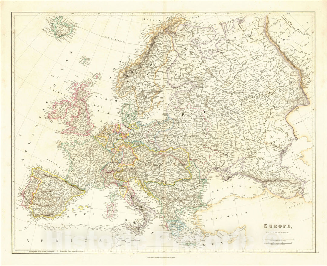 Historic Map : Europe, 1840, John Arrowsmith, Vintage Wall Art