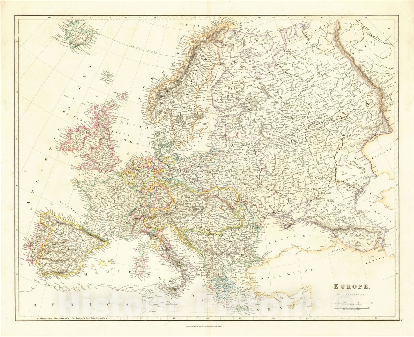 Historic Map : Europe, 1840, John Arrowsmith, Vintage Wall Art