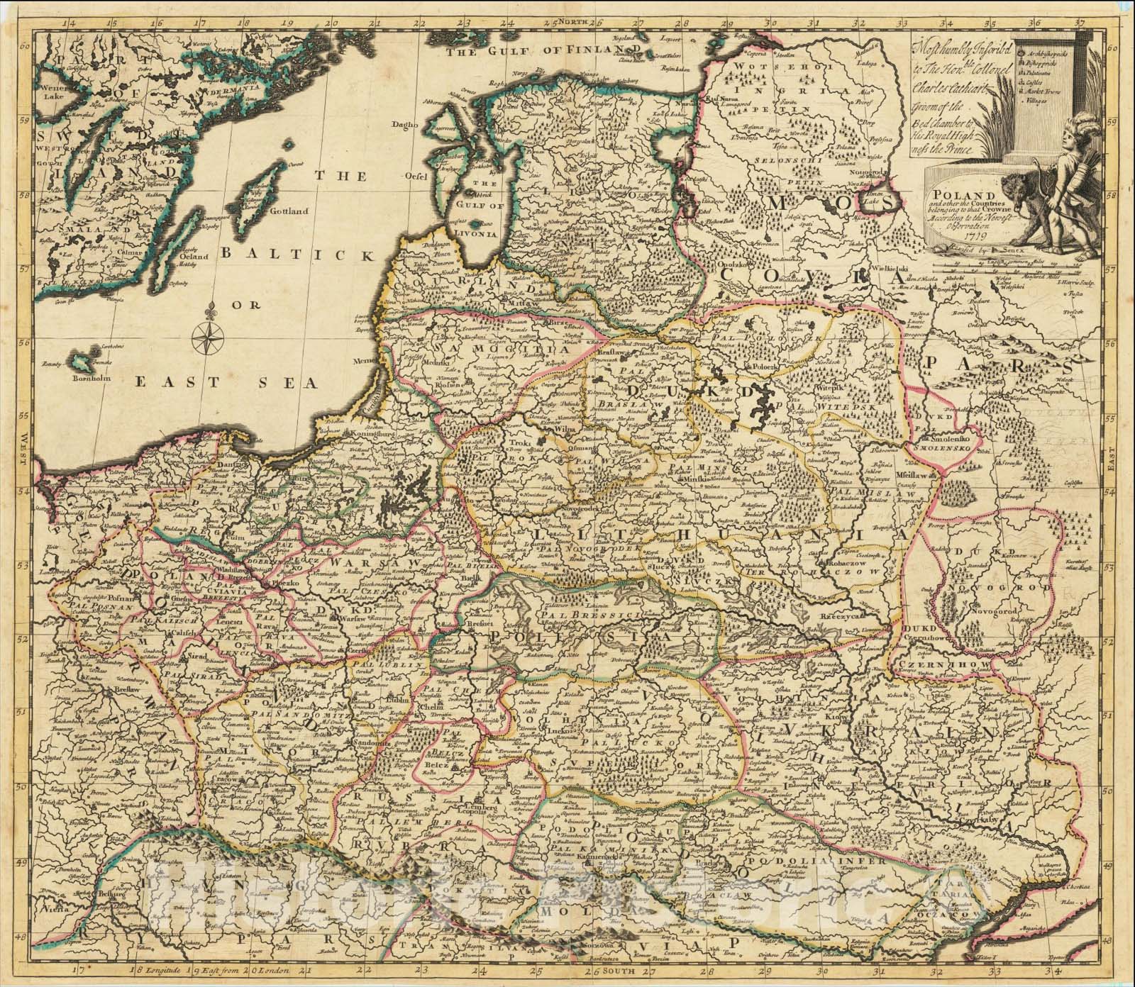 Historic Map : Poland and other the Countries belonging to the Crowne According to the Newest Observation 1719, 1719, John Senex, Vintage Wall Art