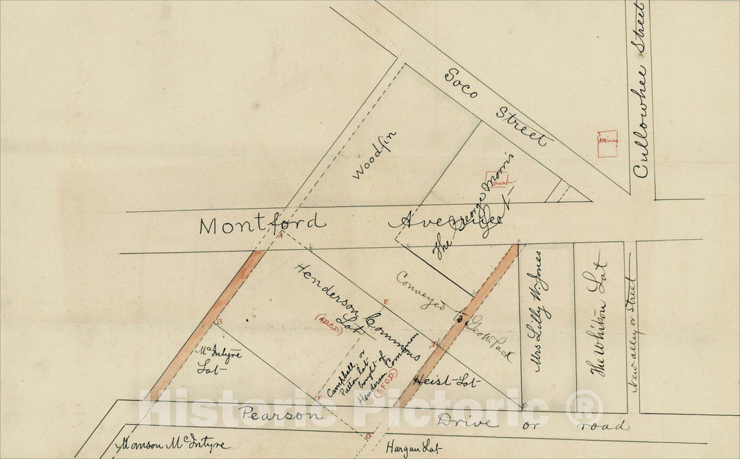 Historic Map : [Asheville, North Carolina -- Untitled Manuscript Map of Lots on Montford Avenue and Pearson Drive), c1892, Anonymous, Vintage Wall Art