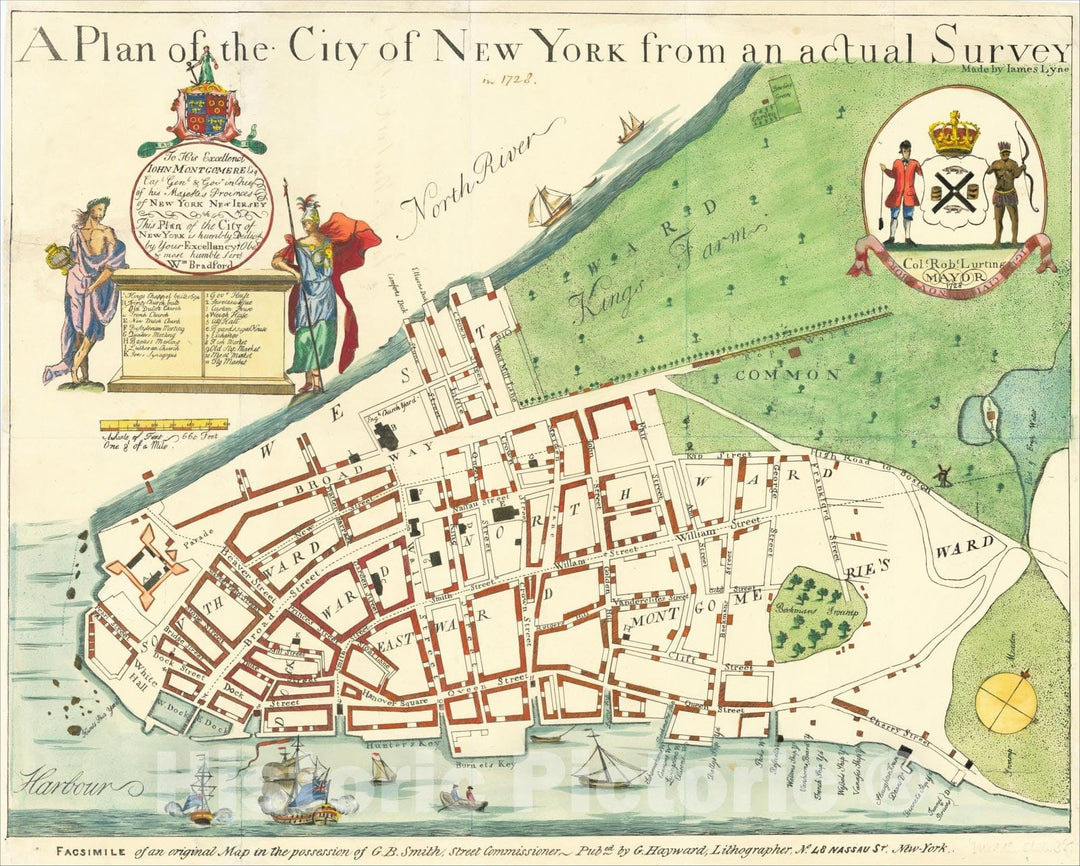 Historic Map : A Plan of The City of New York from an actual Survey, 1728, Valentine's Manual, Vintage Wall Art