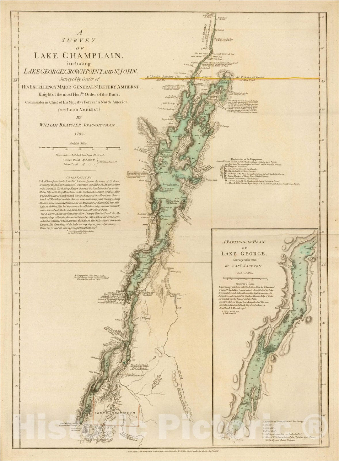 Historic Map : A Survey of Lake Champlain, including Lake George, Crown Point and St. John, 1776, v1, Vintage Wall Art