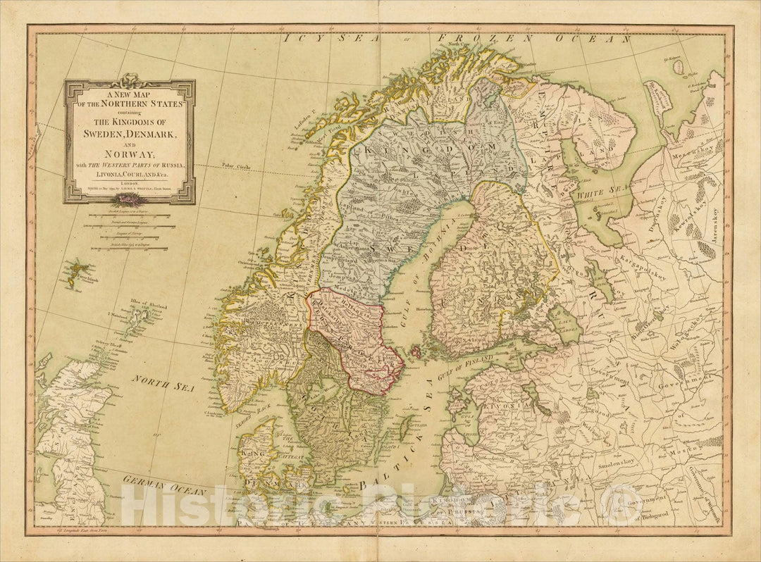 Historic Map : A New Map of the Northern States Containing the Kingdoms of Sweden, Denmark, and Norway, 1794, Laurie & Whittle, Vintage Wall Art