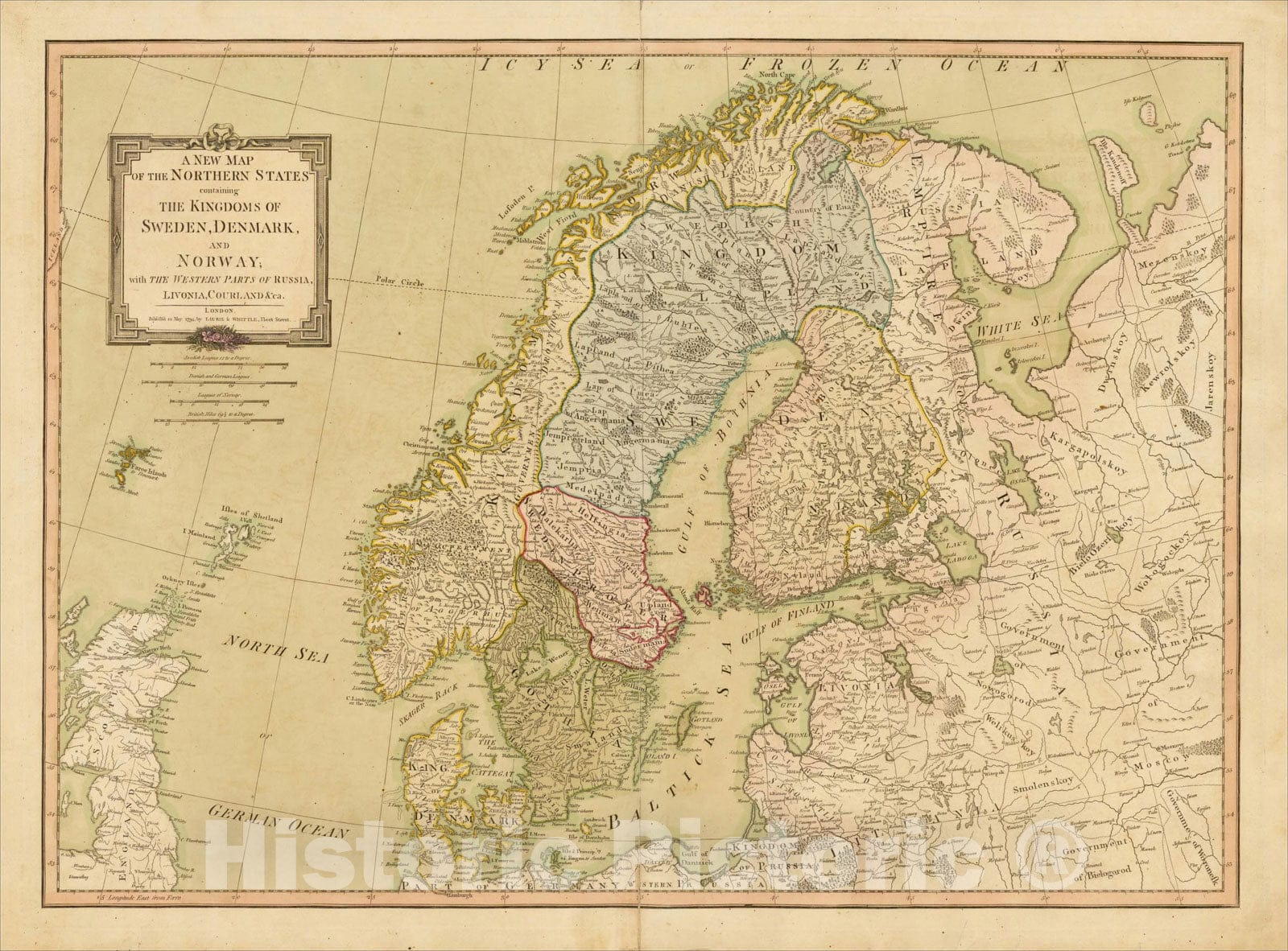 Historic Map : A New Map of the Northern States Containing the Kingdoms of Sweden, Denmark, and Norway, 1794, Laurie & Whittle, Vintage Wall Art