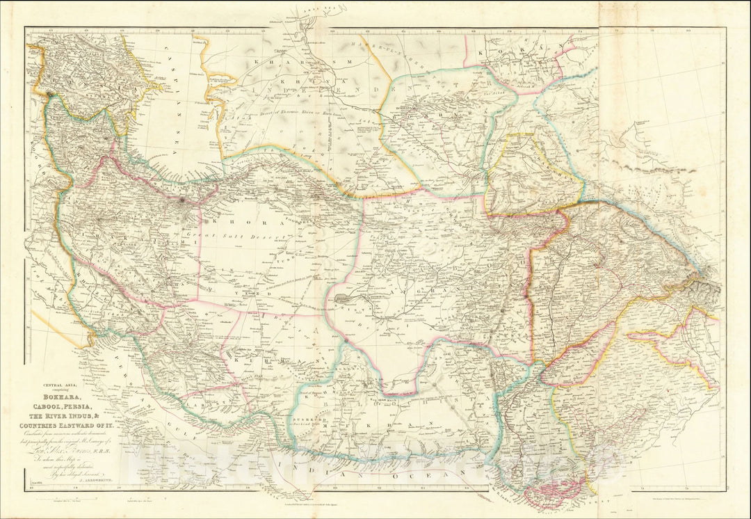 Historic Map : Central Asia; comprising Bokhara, Cabool, Persia, The River Indus, 1840, John Arrowsmith, Vintage Wall Art