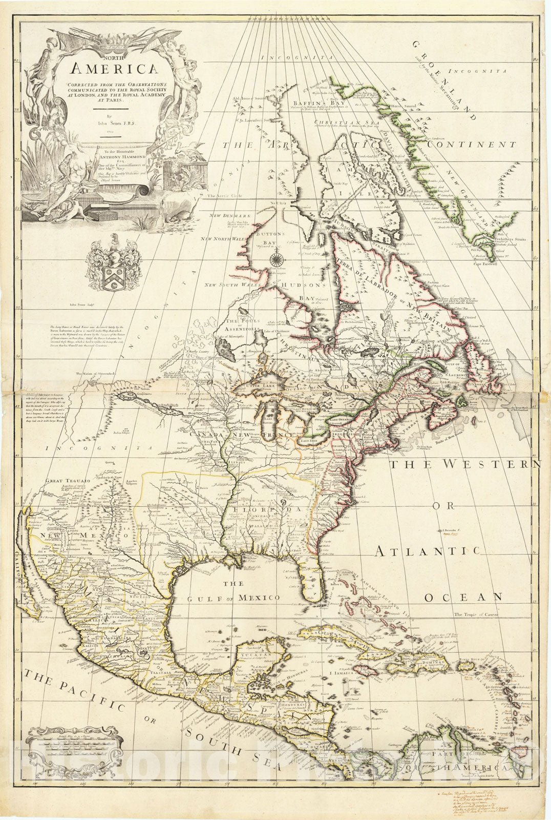 Historic Map : North America Corrected From The Observations Communicated to The Royal Society of London and The Royal Academy of Paris, 1710, c1710, v1, Vintage Wall Art