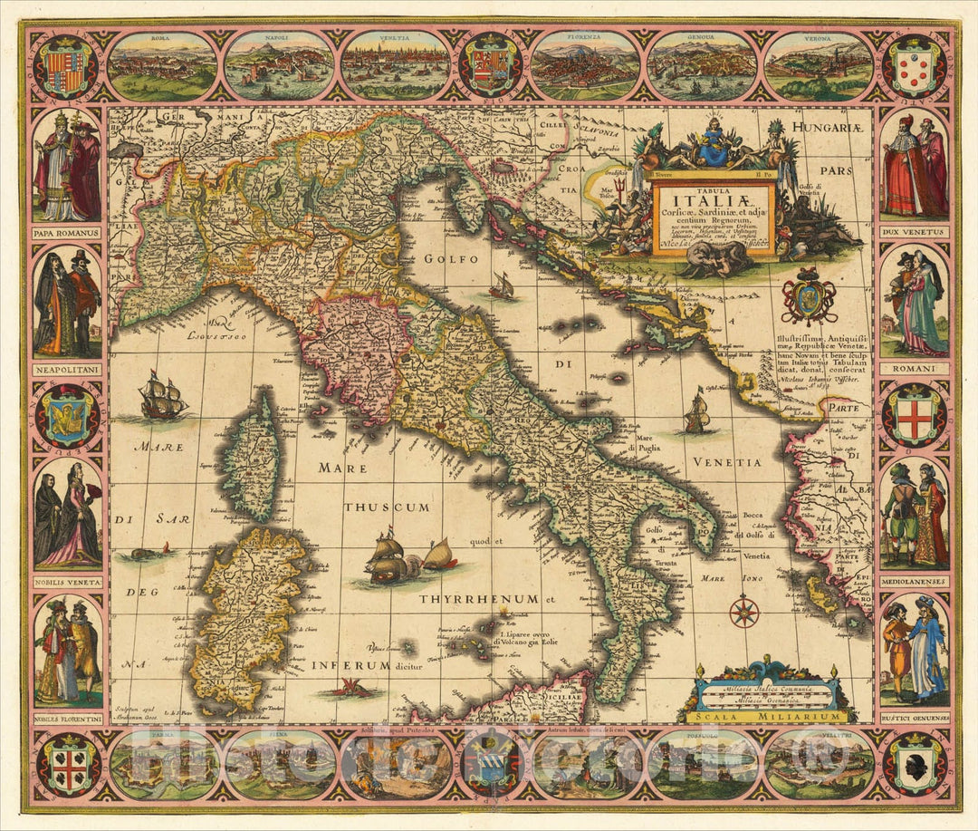 Historic Map : Tabulae Italiae, Corsicae, Sardiniae, et adjacentium Regnorum, nec non viva praecipuarum Urbium, Locorum, Insignium, 1633, Vintage Wall Art