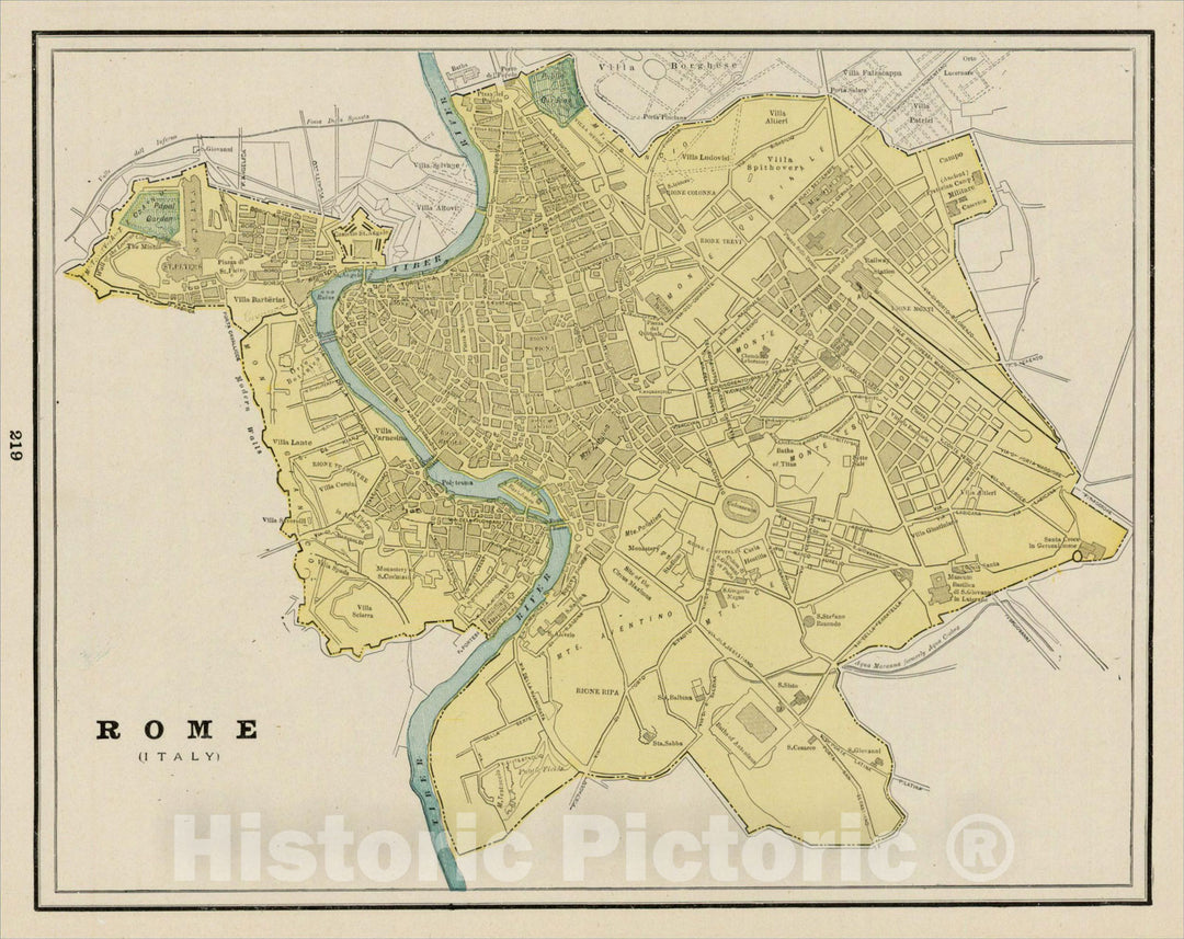 Historic Map : Rome (Italy), 1892, George F. Cram, Vintage Wall Art