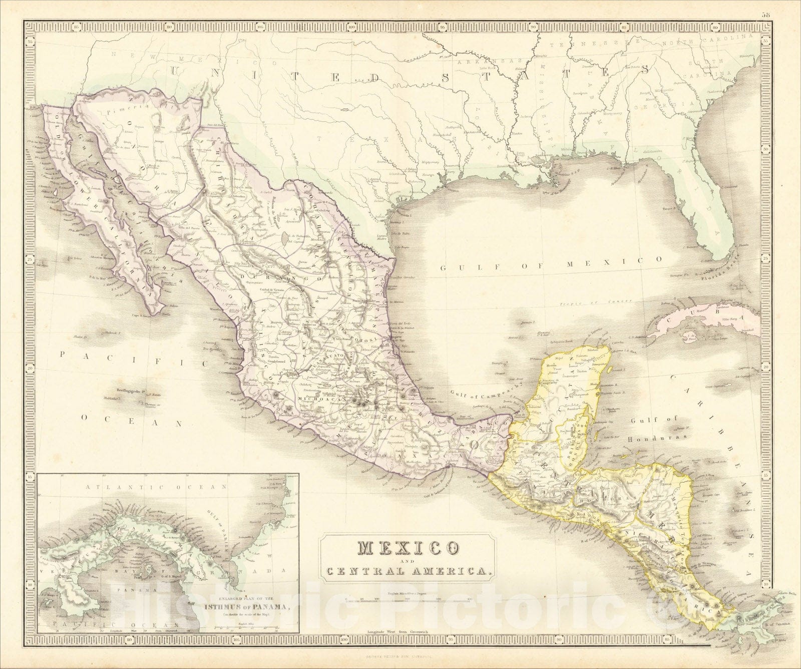 Historic Map : Mexico and Central America, c1853, George Philip & Son, v2, Vintage Wall Art