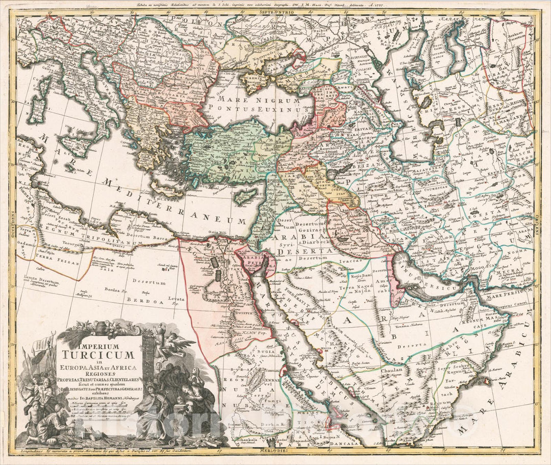 Historic Map : Imperium Turcicum in Europa, Asia, et Africa Regiones Proprias, Tributarias, Clientelares sicut et omens ejusdem, 1737, Johann Baptist Homann, Vintage Wall Art