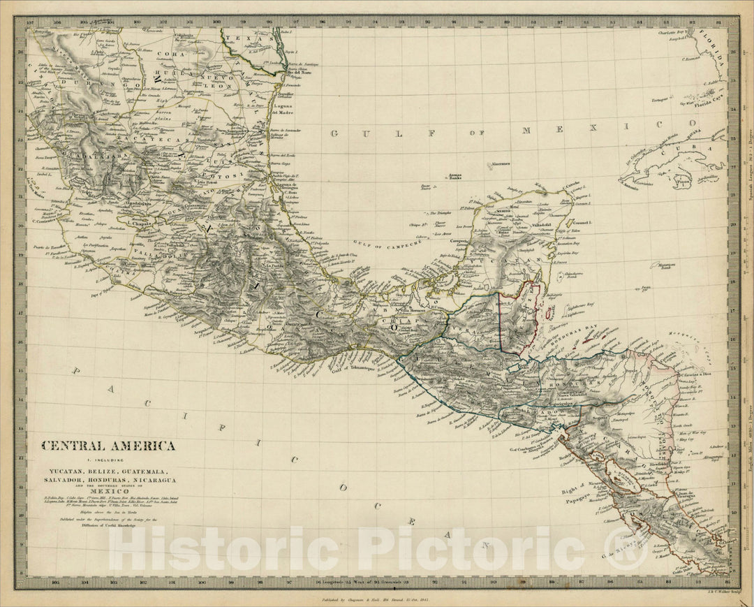 Historic Map : Central America I. Including Yucatan, Belize, Guatemala, Salvador, Honduras, Nicaragua and the Southern Part of Mexico?, 1842, SDUK, Vintage Wall Art